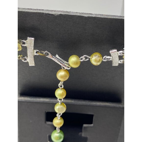 Vintage  Japan Green Beaded Double-Strand Necklace With Hook Clasp J0246 - Picture 2 of 8